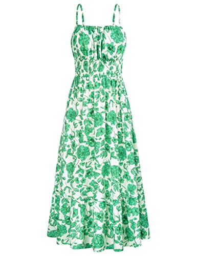 Summer Maxi Dresses for Women Casual Spaghetti Strap Sleeveless Dress Floral Cami Dress GreenFloral XL