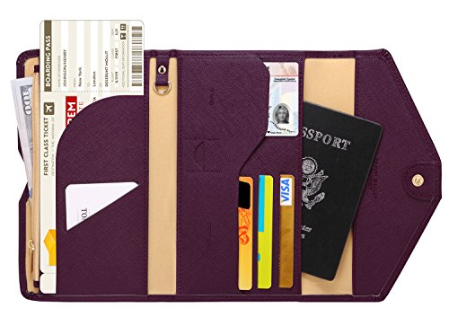 Zoppen Mulit-purpose Rfid Blocking Travel Passport Wallet (Ver.4) Tri-fold Document Organizer Holder, Wine Red/Burgundy