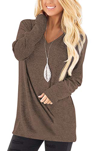 Jescakoo Womens Plus Size Tops Oversized Long Sleeve T shirts Coffee 2XL