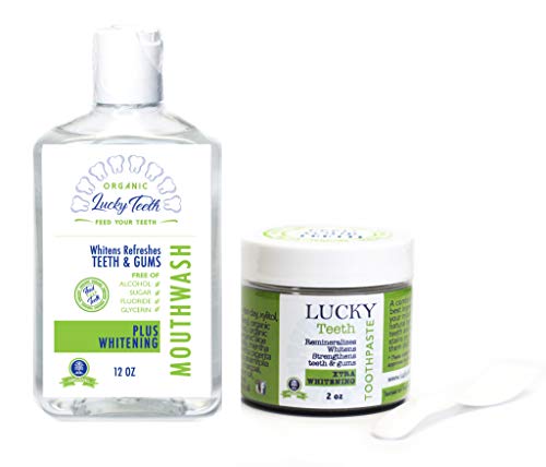 Organic Oral Care PACK - Food Grade Peroxide Whitening Mouthwash + Activated Coconut Charcoal Toothpaste - By Lucky Teeth.
