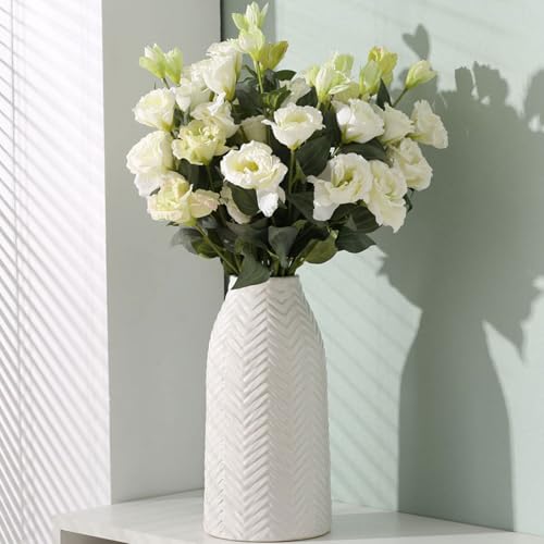 hjn White Vase -Flower Vase for Decor,White Ceramic Vase for Table, Boho Vase for Decor Accents/Living Room/Bookshelf/Mantel/- White Texture(Medium