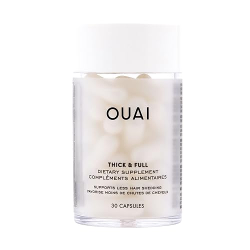 OUAI Thick & Full Hair Supplement - Vegan Biotin Supplement with Pea Sprout Extract and Multivitamin Complex to Fortify Scalp and Restore Vitality for Optimal Growth - 30 Capsules
