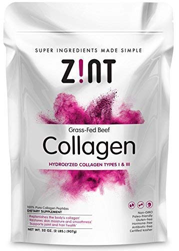 Zint Collagen Peptides Powder (32 oz): Paleo-Friendly, Keto-Certified, Premium Hydrolyzed Collagen Protein Supplement - Unflavored, Grass Fed, Non GMO