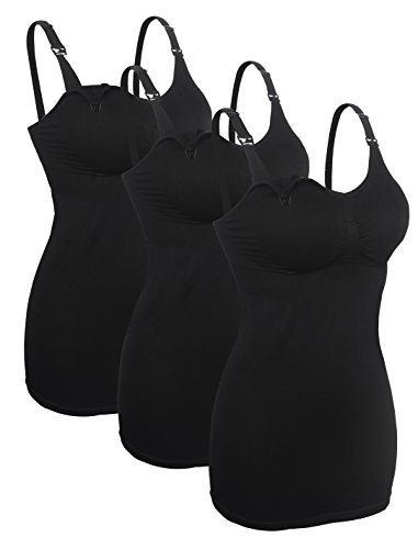 iLoveSIA 3PCS Women's Nursing Cami Maternity Breastfeeding Tank Tops Black+Black+Black Size S Fit 32B 30CD