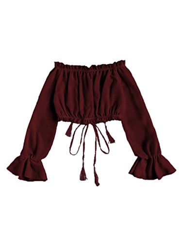Floerns Women's Off Shoulder Sexy Long Sleeve Crop Top Blouse Burgundy S