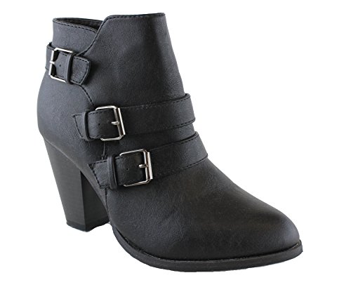 Forever Women's Buckle Strap Block Heel Ankle Booties, Black IMSU 8.5