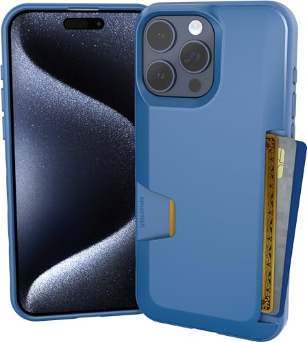 Smartish iPhone 15 Pro Max Wallet Case - Wallet Slayer Vol. 1 [Slim + Protective] Credit Card Holder - Drop Tested Hidden Card Slot Cover Compatible with Apple iPhone 15 Pro Max - Blues on The Green