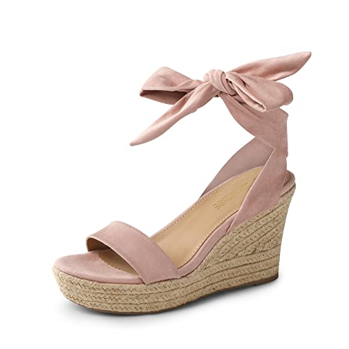 DREAM PAIRS Womens Open Toe Espadrilles Dressy Lace Up Strappy Wedges Sandals SDPW2301W,Pink,6.5