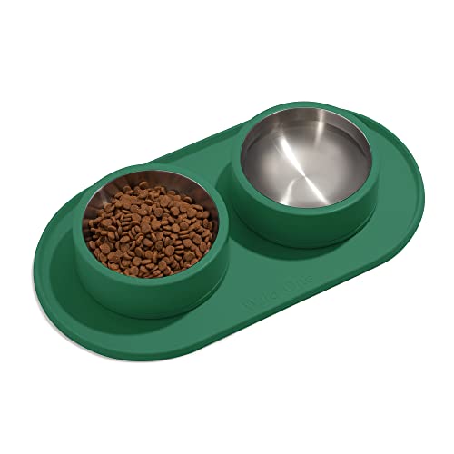 Wild One - Non-Slip Placemat with Two Stainless Steel Bowls - Small (Spruce)