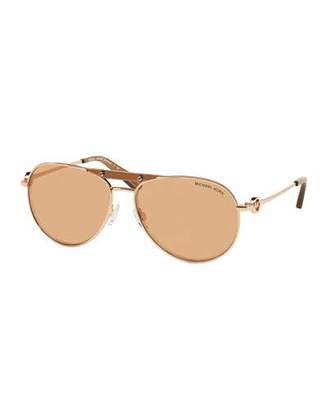 Michael Kors Zanzibar Flash-Lens Aviator Sunglasses, Rose Golden