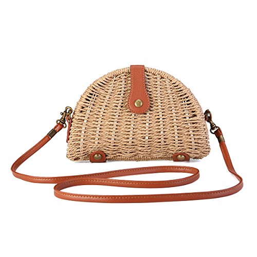 Crossbody Straw Bag, JOSEKO Womens Straw Handbag Shoulder Bag for Beach Travel and Everyday Use Light Brown 8.07