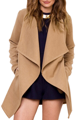 Lapel Belt Pockets Camel Coat