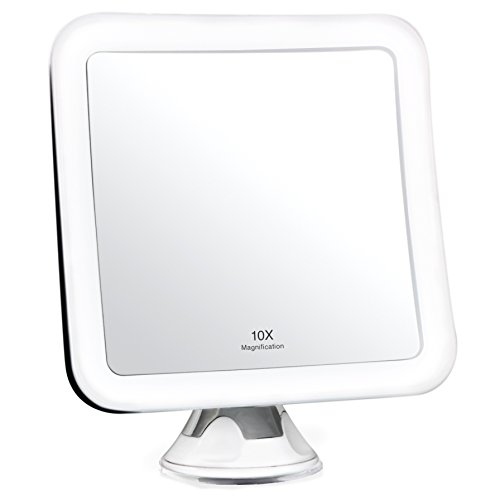 Fancii 10X Magnifying Lighted Makeup Mirror - Daylight LED Vanity Mirror - Compact, Cordless, Locking Suction, 6.5