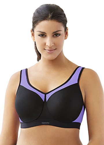 Glamorise Women's Plus Size Full Figure High Impact Wonderwire Sports Bra #9066, Black/Purple, 40DD