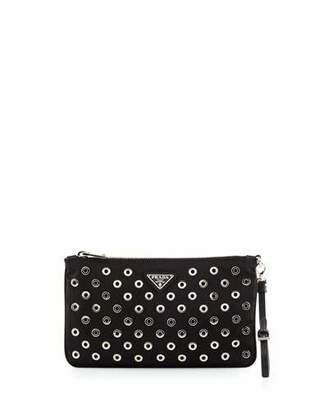 Prada Tessuto Vela Grommet Wristlet Bag, Black (Nero)