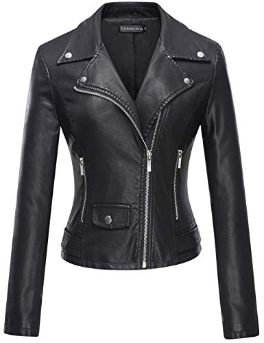 Tanming Slim Motorcycle PU Faux Leather Jacket