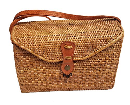 Rattan Nation - Rectangular Woven Rattan Bag (Leather Closure), Ata Basket Bag