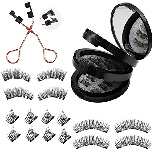 AUOCATTAIL Magnetic Eyelashes Kit, 12 Pairs Magnetic False Eyelashes 3D Dual Magnets Extension Reusable Soft Natural No Glue Needed