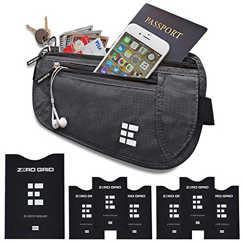 Zero Grid Money Belt w/RFID Blocking - Concealed Travel Wallet & Passport Holder