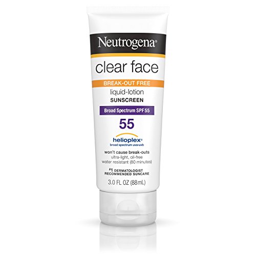 Neutrogena Clear Face Liquid Lotion Sunscreen for Acne-Prone Skin, Broad Spectrum SPF 55, Oil-Free and Fragrance-Free, 3 fl. oz