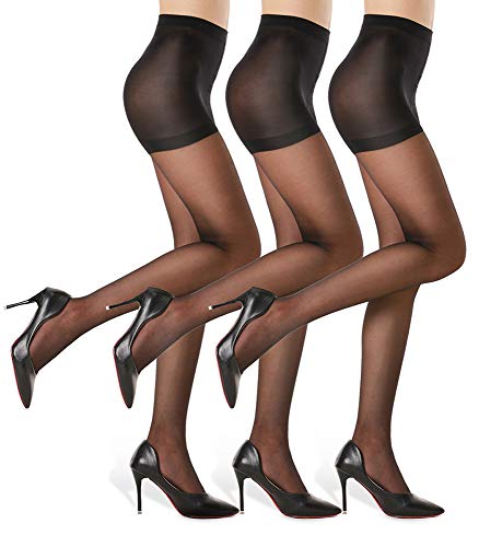 3 Pairs Women's Sheer Tights - 20D Control Top Pantyhose
