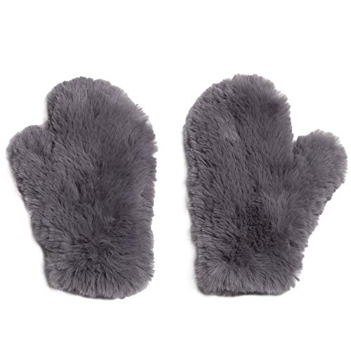 Glamourpuss NYC Knitted Faux Fur Mitten Pewter