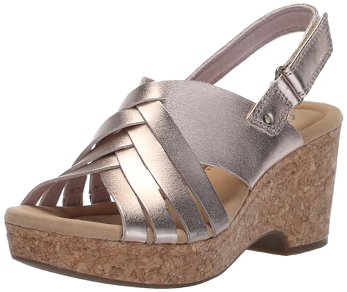 Clarks Women's Giselle Ivy Wedge Sandal, Rose Gold Lea, 8