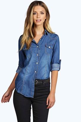 boohoo Laura Slim Fit Light Wash Denim Shirt
