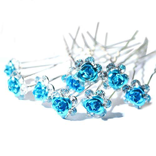 AKOAK 20 Pcs/Lot Women Wedding Bridal Clear Crystal Rhinestone Rose Flower Hair Pin Clips Hair Accessories Jewelry Barrettes Headwear(Light Blue)