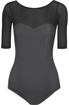 Ballet Beautiful - Tulle-paneled Stretch-jersey Leotard - Gray