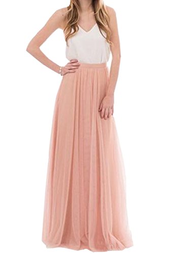 Honey Qiao Women’s Maxi High Waist Skirts Blush Tulle Holiday Formal Skirt