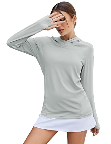 LUYAA Sun Hoodie for Women Light Weight Hoodies Long Sleeve SPF Clothing UPF 50 Thumb Shirt Gray XL