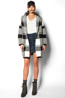 Matty M Long Sleeve Black & White Check Coatigan With Hood