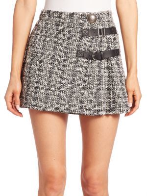 Alexander McQueen Pleated Tweed Mini Skirt