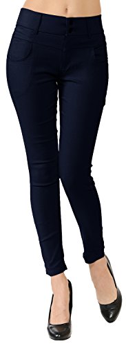VIV Collection Mid-Rise Skinny Stretch Pull-On Casual Dress Ankle Pants (Navy, S/M)