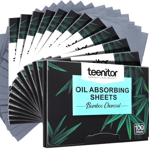 Teenitor 1200 Sheets Natural Blotting Paper for Oily Skin with Bamboo Charcoal, Oil Blotting Sheets for Face, Makeup Blotting Paper, 3 7/8