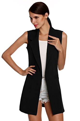 Meaneor Women's Oversized Open Longline Sleeveless Duster Blazer Jacket Coat (XXL, Black(FBA))