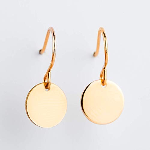 Round Circle Disc dangle drop Earrings in 14K Yellow Gold Fill