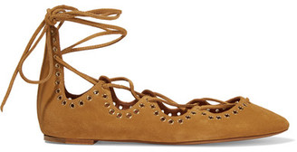 Isabel Marant - Leo Lace-up Embellished Suede Ballet Flats - Tan
