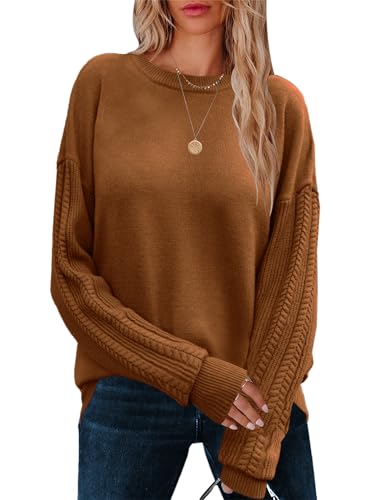 Zeagoo Womens Sweaters Cute Aesthetic Business Casual Outfits 2023 Trendy Soft Cable Knit Chunky Warm Clothes Winter Pullover Brown L