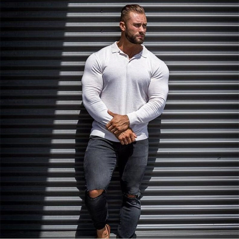 Thumbnail: Long-sleeve Male Cotton Slim-fit Polo Shirt