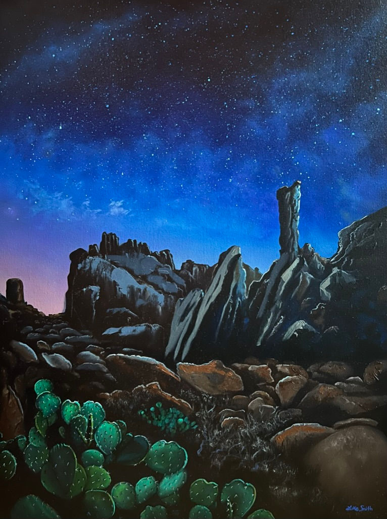 Oil painting of Big Bend National Park at night by Luke Smith