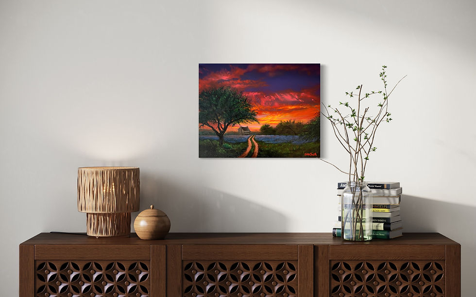 Thumbnail: Oil painting of a summer sunset and bluebonnets in Texas by Luke Smith