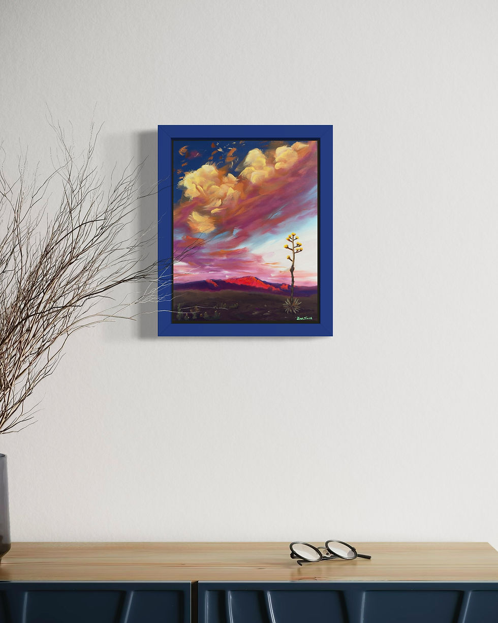 Thumbnail: An oil painting of a colorful sunset and agave plant in Big Bend