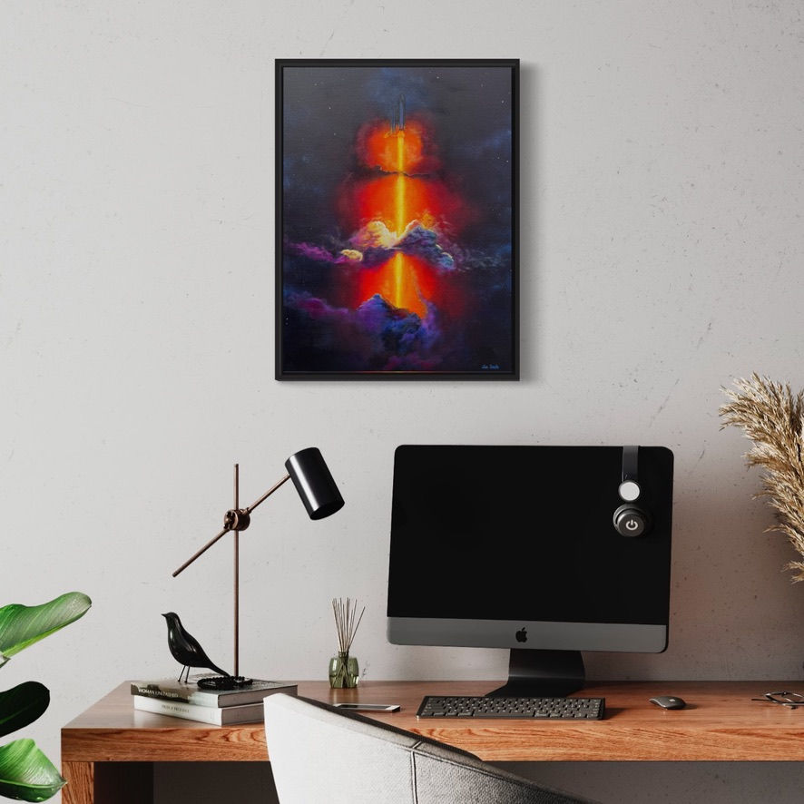 Thumbnail: The fiery glow of a Night Space Launch Acrylic Painting by Luke Smith