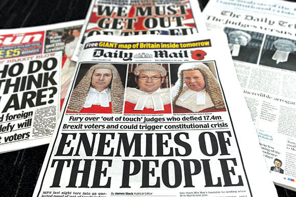 The front cover of several right wing newspapers criticising members of the judiciary