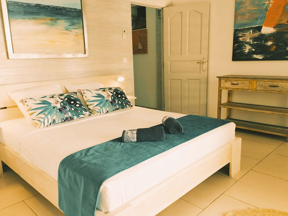 Chambre d’une villa de vacances avec piscine privée à Saint-François, Guadeloupe