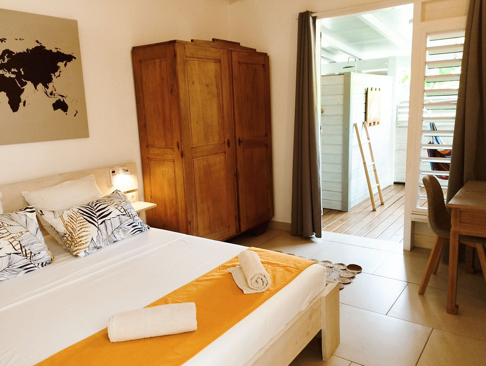 Chambre d’une villa de vacances avec piscine privée à Saint-François, Guadeloupe