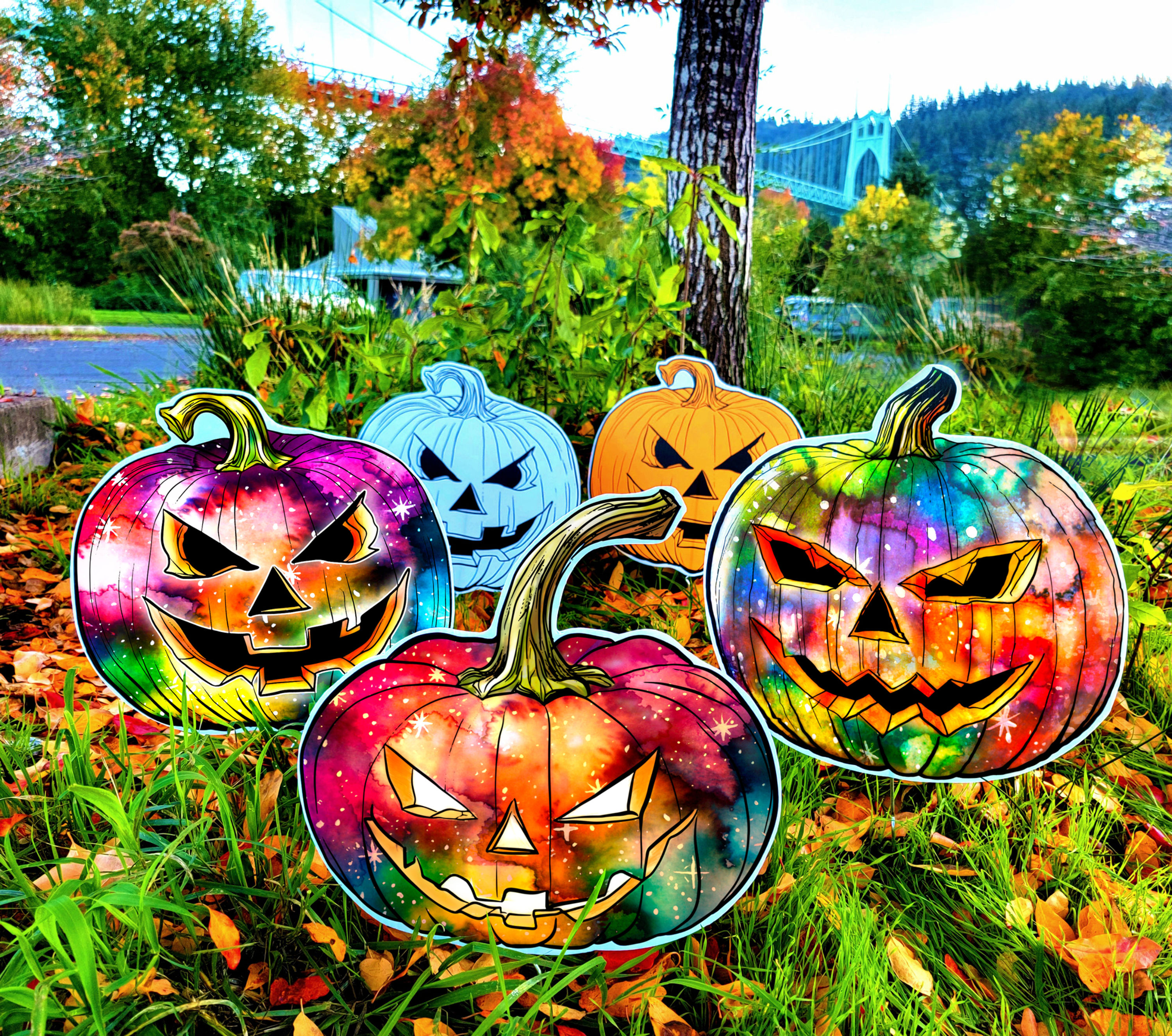 Set of 5 - Halloween Pumpkin Yard signs