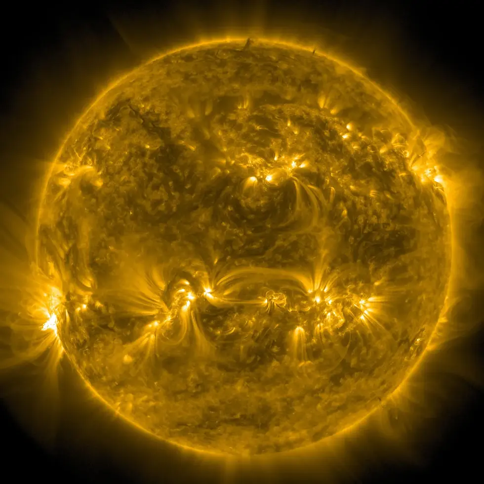 The sun, which has a diameter of 865,000 miles and is about 109 times bigger than the earth, can reach temperatures soaring up to 27,000,000 degrees fahrenheit in its inner core [Image source: New York Times]